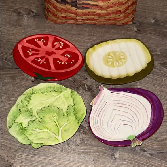 Boston WarehouseTrading Corp. Other - Veggies Plate Set Pickle Onion Lettuce Tomato Porcelain Boston Decor 7” Dia